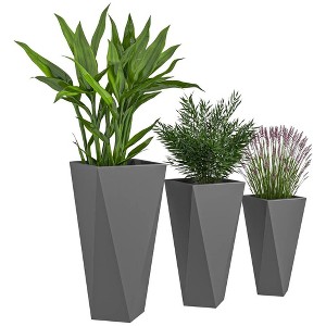 Resenkos Plant Pots, Flower Pots, Garden Planters,Modern Tall Planters Set of 3 MgO Stackable Flower Pots with Drainage Holes, Black - 1 of 4