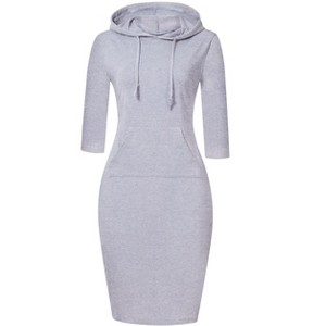 Coolmee Womens 3/4 Sleeve Hoodie Dress Casual Pocket Slim Pullover Knee Length Dress - 1 of 4