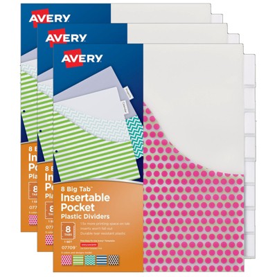 Avery® Big Tab™ Pocket Insertable Plastic Dividers, 8-tab Set, 3 Sets ...