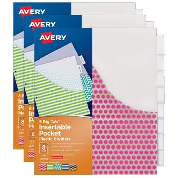 Avery® Big Tab™ Pocket Insertable Plastic Dividers, 8-Tab Set, 3 Sets