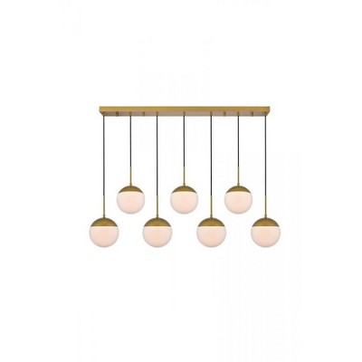 Elegant Lighting Eclipse 7 Lights Brass Pendant With Frosted White Glass