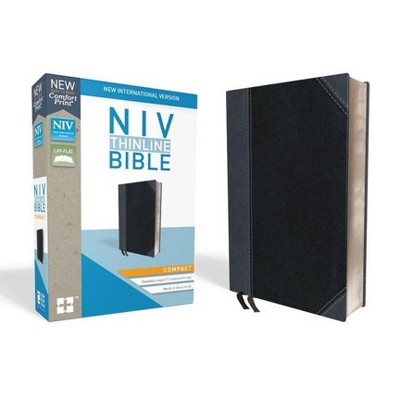 NIV, Thinline Bible, Compact, Imitation Leather, Black/Gray, Red Letter Edition - by  Zondervan (Leather Bound)