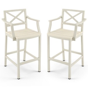 Outdoor Bar Stools Set of 2, 26 Inch All Weather HDPS Patio Counter Height Barstools with Back & Footrest, Aluminum Bar Stool Chairs - 1 of 4