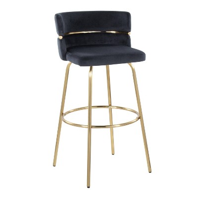 Cinch 30'' Black Velvet and Gold Metal Swivel Barstool Set