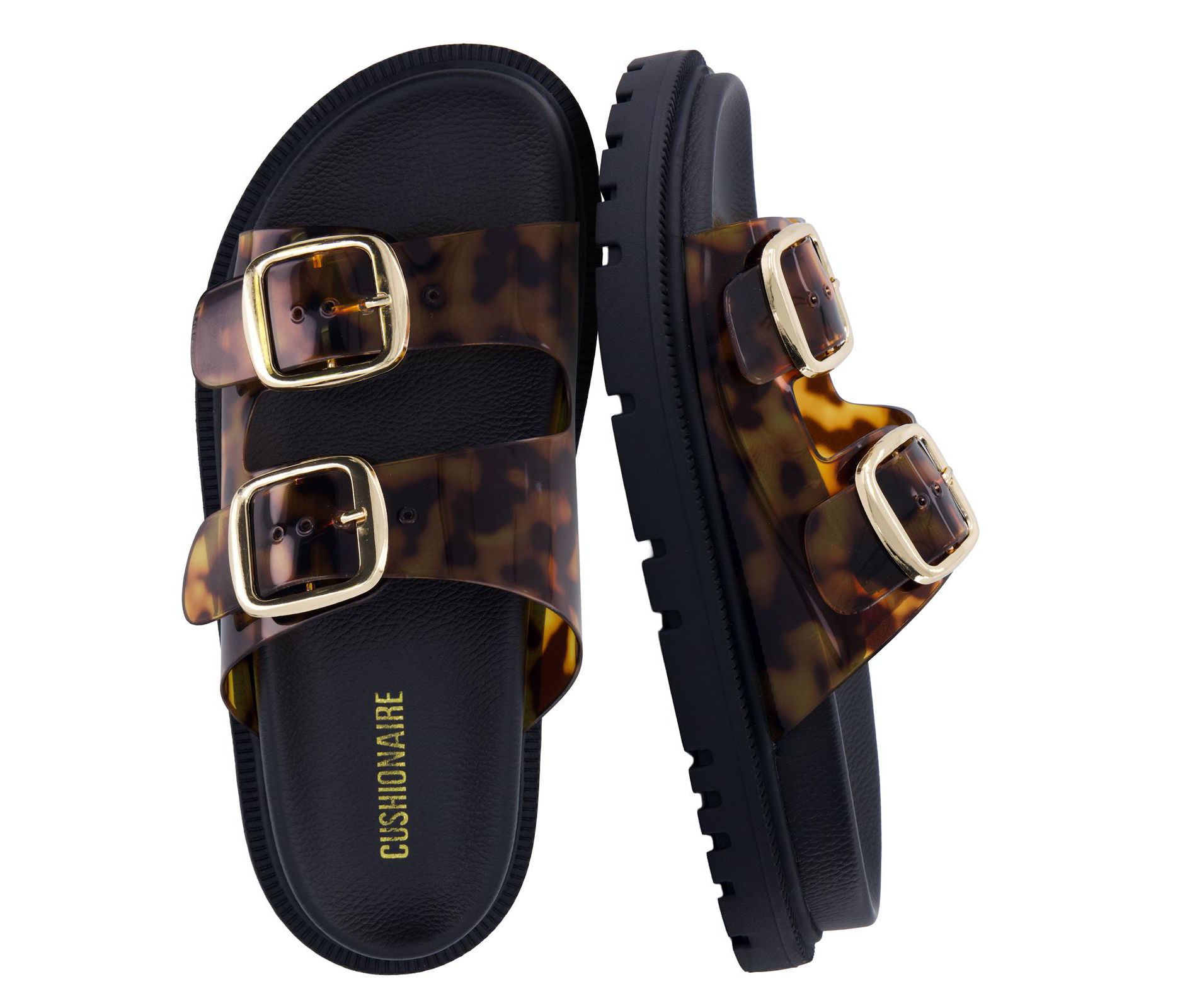CUSHIONAIRE Fuse Chunky Womens Sandals with Double Buckle Straps and Durable Lug Sole, Casual Platform Sandals Women Footwear