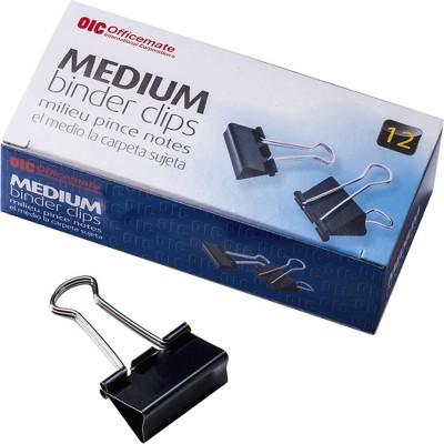 Officemate Binder Clips Medium 1-1/4"Wide 5/8" Cap 12/BX Black/Silver 99050