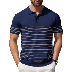 COOFANDY Men's Knit Polo Shirts Short Sleeve Striped Golf Polo Shirts Lightweight Casual Collared T Shirt - 1 of 4