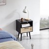 KWPZQEB Rattan Nightstand, Bed Side Table with Drawer & Open Shelf, Modern Wooden Night Stand for Bedroom Living Room Small Space - 2 of 4