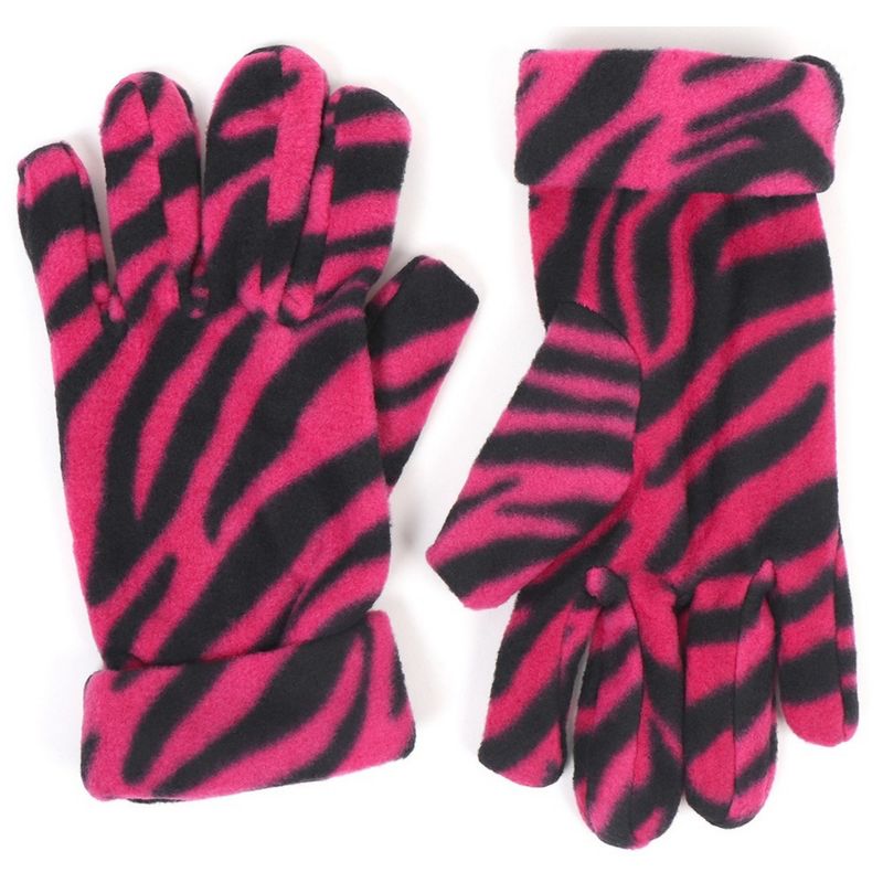 Women's Black And Pink Fleece Zebra Print 3-Piece Gloves Scarf Hat Winter Set, 4 of 5