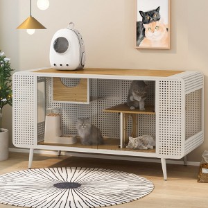 Kumasinova 55" Spacious Cat House with Tempered Glass,Modern Cat Cage for Living Room,Study Room&Hallway,Indoor Cat Furniture with Shelves - 1 of 4