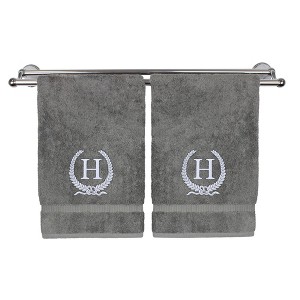 BC BARE COTTON Monogrammed Hand Towel, 100% Turkish Cotton - Set of 2 - Gray - Silver Wreath - 1 of 1