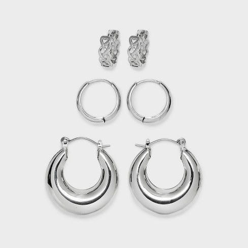 Silver hoop earrings on sale set of 3