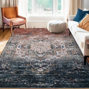 Washable Ombre Vintage Distressed Area Rug, Non-Slip Soft Low Pile Carpet for Bedroom, Living Room - 1 of 4