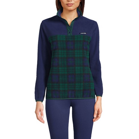 Lands' End Women's Heritage Fleece Snap Neck Pullover - Medium - Blackwatch  Colorblock : Target