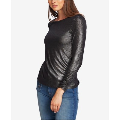 1.STATE Womens Ruched-Cuff Basic T-Shirt