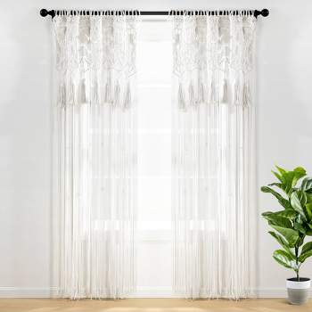1pc 40"x84" Light Filtering Boho Macrame Tassel Curtain Panel White - Lush Décor