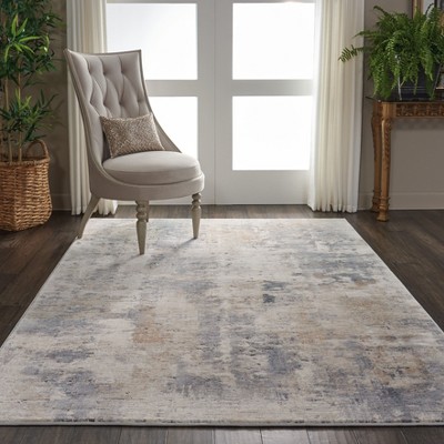 Abstract Grey and Beige Synthetic 5'3" x 7'3" Easy Care Rug