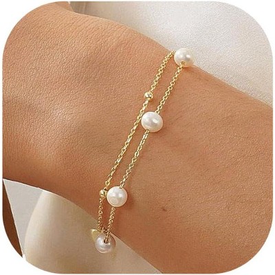 Gold Bracelets for Women Trendy 14K Gold Plated Bracelet for Women Non Tarnish Dainty Stackable Layered
