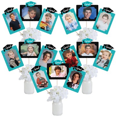 Big Dot of Happiness Teal Grad - Best is Yet to Come - Graduation Party Picture Centerpiece Sticks - Photo Table Toppers - 15 Pieces