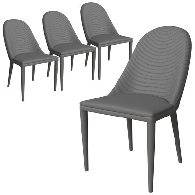 LeisureMod Upholstered Dining Chair in Leather, Iron Legs, Set of 4, Seville Series