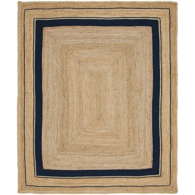 Handmade Natural and Navy Blue Braided Jute 8' x 10' Rug