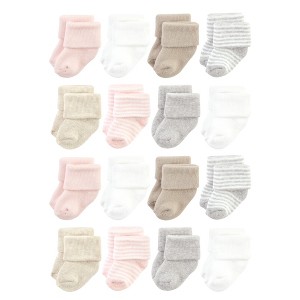 Hudson Baby Cotton Rich Baby Terry Socks 16-Pack, Pink Gray Stripe - 1 of 3