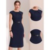 INSPIRE CHIC Women's Elegant Business Round Neck Belted Cap Sleeve Work Sheath Dresses - 2 of 4