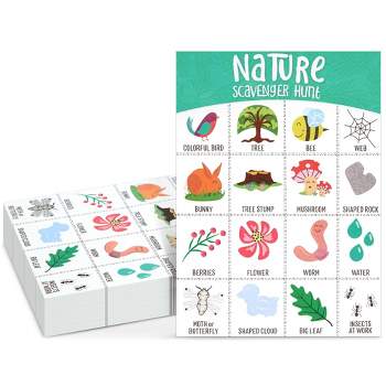 Juvale 50 Pack Nature Scavenger Hunt Cards for Kids, Outdoor Family Find and Seek Game