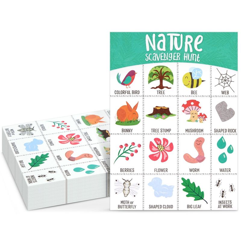 Juvale 50 Pack Nature Scavenger Hunt Cards for Kids, Outdoor Family Find and Seek Game, 1 of 9