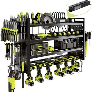 Hausource 4-Tier Power Tool Organizer Storage Rack - Slot*6 & Charging Station, Black - 1 of 4