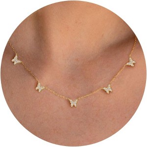 Diamond Necklaces for Women - 14K Dainty Necklace for Women Simple Five Diamond Flower Clover Butterfly Heart Star Necklace Trendy Gold Jewelry - 1 of 4