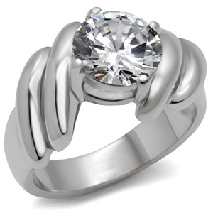 Slickblue Women’s 9mm Clear CZ Solitaire Engagement Ring - Polished Stainless Steel, Round, No Plating, Size 5-10 - 1 of 4