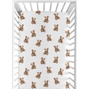 Sweet Jojo Designs Boy, Girl, Unisex/Gender Neutral Baby Fitted Crib Sheet Boho Teddy Bear Brown and White - 1 of 4