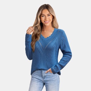 Women's Chic Scalloped V-Neck Textured Knit Sweater - Cupshe - 1 of 4