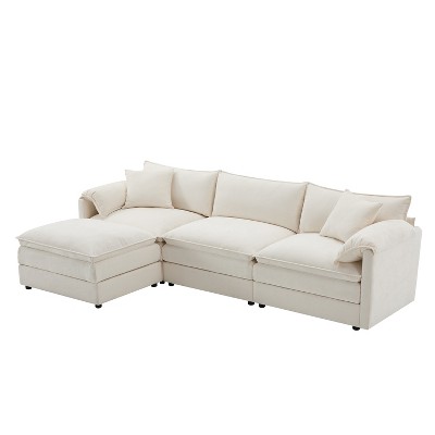 VYNXARIA 103.5" Chenille Modular Sectional Sofa with Deep and Wide Seat,L Shaped Cloud Couch Set with Double Cushions,4 Seat Sofa£¬Cream