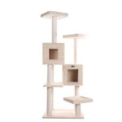 Beige Multi-Level Sisal and Faux Fur Cat Tree with Condos