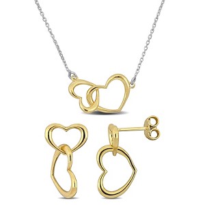 EVERLY JEWELRY | Silver Double Heart Charm Necklace and Drop Earrings set -17.5 in-Multiple Metal Color Option - 1 of 4