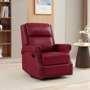 Hyleory 33.03'' Swivel Rocking Recliner Glider Chair, Leather Reclining Rocker Chair with Footrest for Living Room, Bedroom, Ergonomic High Backrest - 1 of 4