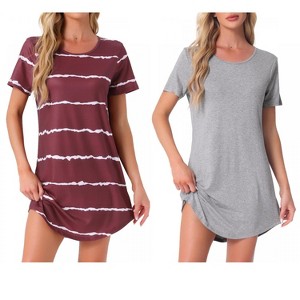 INSPIRE CHIC Women's 2 Pcs Round-Neck Curved-Hem Short-Sleeve Nightshirt Sleep Gown - 1 of 4