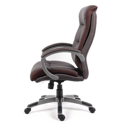 Pewter-Finished Brown LeatherPlus High-Back Ergonomic Executive Chair