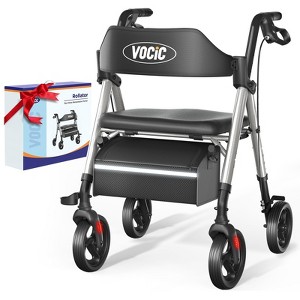 Walkers for Seniors,Foldable Walker with Seat,Aluminum Supports 330lb,8" Wheels-Silver - 1 of 4