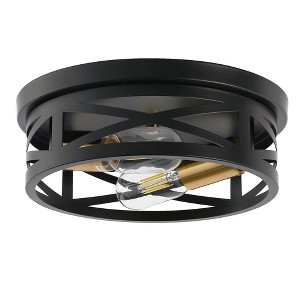 DORESshop 10.6 in. 2-Light Black Flush Mount Ceiling Light with Copper Accents,for Foyer Corridor No Bulbs Included (2-Pack) - 1 of 4