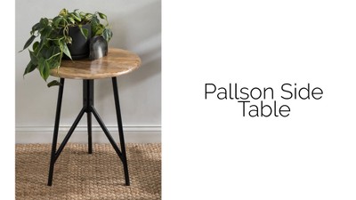 Pallson Two-Tone Natural Wood & Iron Round Side Table, 22x22x7"