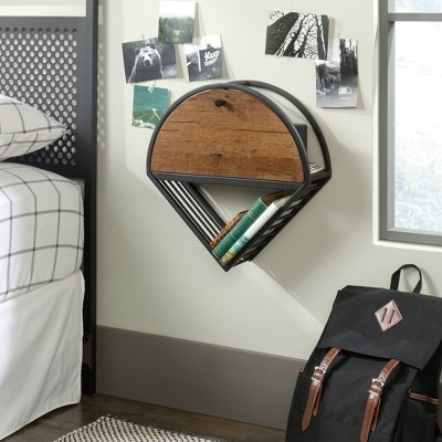 Black and Vintage Oak Wall-Mounted Hanging Nightstand with Flip-Down Shelf
