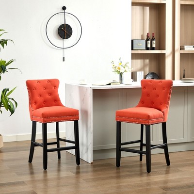 Hyleory Upholstered Counter and Bar Stools Solid Wood Legs, Button Tufted Back