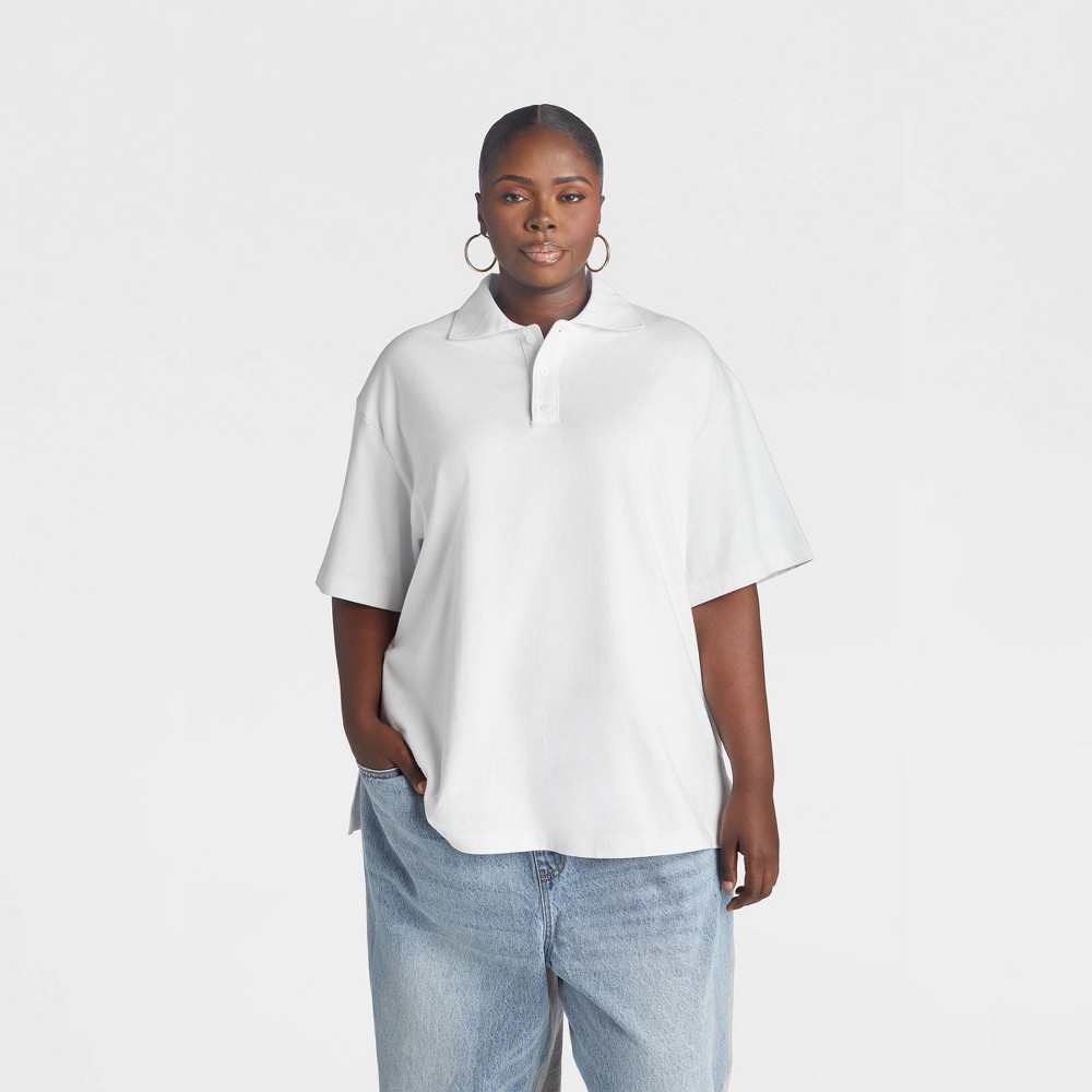 KBB by KAHLANA Women's Short Sleeve 'The Boyfriend Polo' - White 3X