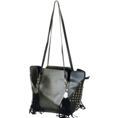Slickblue Stylish Black Handbag, Faux Leather Satchel with Dual Handles and Compartments, 14.5"x5.5"x10"