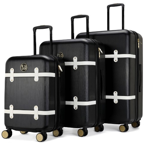 19V69 ITALIA Vintage 3 Piece Expandable Retro Spinner Luggage Set (Black) 