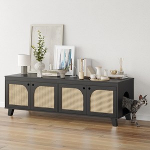 GlasFlength Decorative Storage Cabinet, Modern Shelved Cabinet for Living and Dining Rooms, Ideal for Pet Friendly Spaces, Black, 57.9"*19.7"*19.7" - 1 of 4