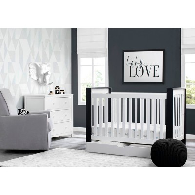 black crib with storage